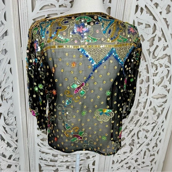 Vintage Saks Fifth Avenue Sequined Sheer Blouse - Picture 2 of 4
